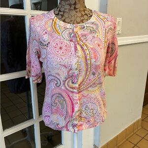 Paisley Pink Cotton Lightweight Short Sleeve Button Down Women's Top